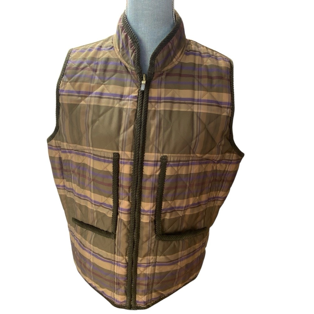 Ralph Lauren Reversible Quilted Vest Woman's 1X Brown Purple‎ Plaid Equestrian